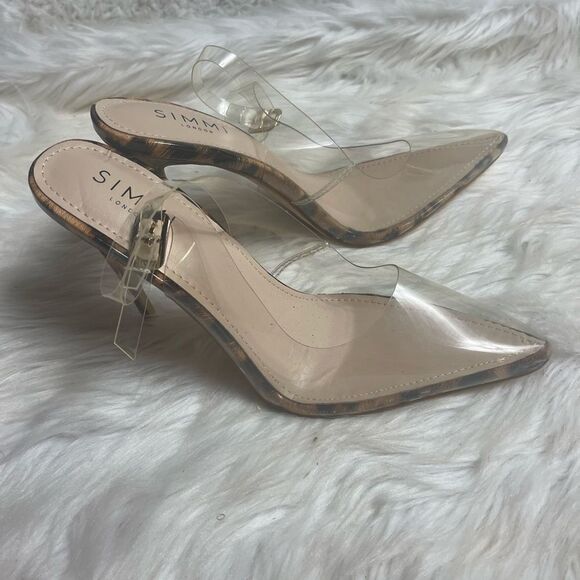 SIMMI London clear plastic sling back Leopard prints trim and heels Size 8 - Picture 2 of 8